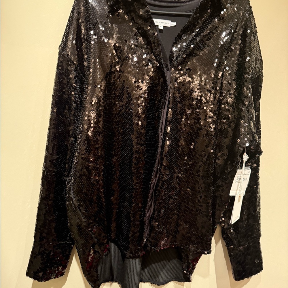Good American Sz 5 Sequin Black Top - Picture 2 of 6